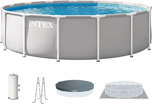 INTEX Prism Frame 15 ft x 42 in Above Ground Pool Set, Round Swimming Pool with Steel Frame, 1000 GPH Cartridge Filter Pump, Ladder, Cover, & Ground Cloth