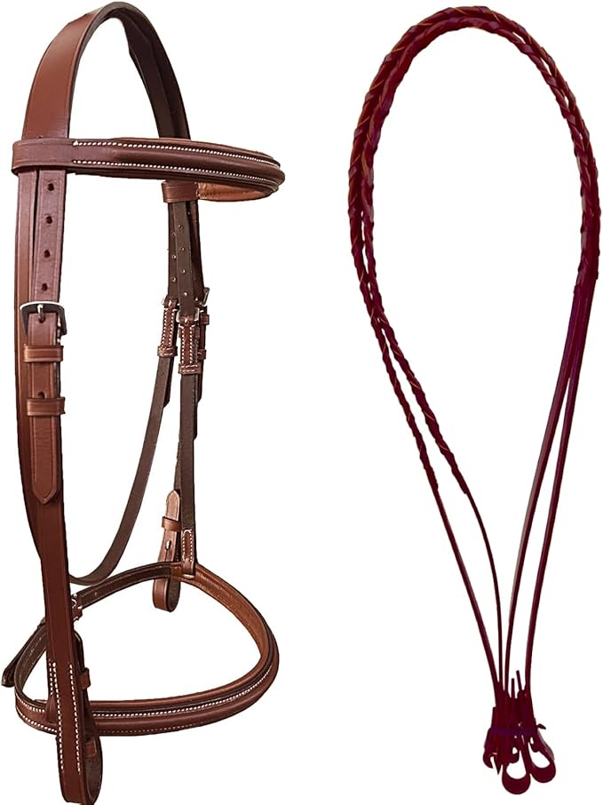 Majestic Ally Padded Raised English Bridle, Premium Leather, Matching Laced Reins