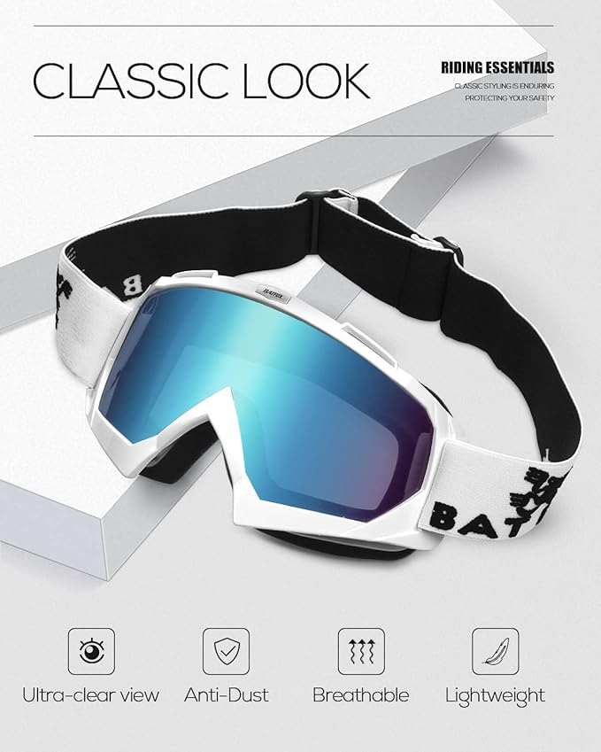 Motorcycle ATV Goggles Dirt Bike Motocross Safety ATV Tactical Riding Motorbike Glasses Goggles for Men Women Youth Fit Over Glasses UV400 Protection Shatterproof (blue/white black)