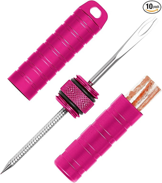 BWSHLF Tubeless Bike Tire Repair Kit for Mountain Bikes & Road Bicycles, Tubeless Tire Plug Kit with Storage Canister, Reamer, Insertion Fork, 10 Bacon Strips, Fix a Puncture or Flat, No Glue Needed