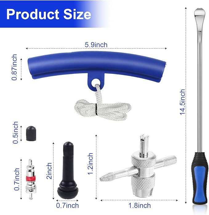 HTOMT 14.5" Tire Spoon Kit, 26pcs Tire Changing Tool for Motorcycle Dirt Bike Lawn Tractor Bicycle, Motorcycle Tire Changer Tire Removal Tool with 3pcs Rim Covers 6pcs Valve Tool Valve Cores (Blue)