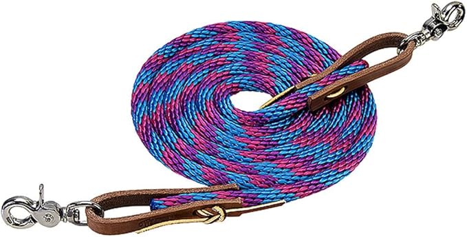 Weaver Leather Poly Roper Rein, Hurricane Blue/Pink Fusion/Purple Jazz, 3/8" x 8'