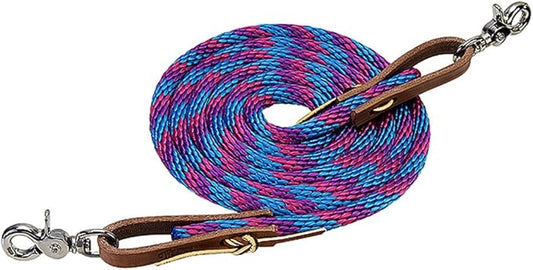 Weaver Leather Poly Roper Rein, Hurricane Blue/Pink Fusion/Purple Jazz, 3/8" x 8'
