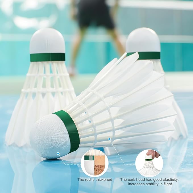 Goose Feather Badminton Shuttlecocks Birdies, 12 Pack Hight Speed Training Badminton Balls with Great Stability for Indoor Outdoor Sports