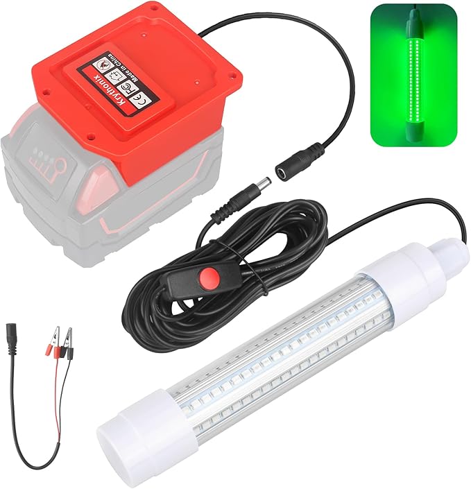 Underwater Green Fishing Light Compatible for Milwaukee M18 Battery,Fishing Lights LED Underwater for Crappie and Squid Attracting,13W,1512 lumens,Green Dock Light(No Battery)