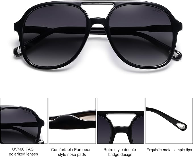 SOJOS Retro Polarized Aviator Sunglasses Womens Mens Classic 70s 80s Vintage Trendy Square Aviators SJ2174