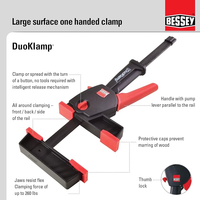BESSEY DUO16-8, 6 In. DuoKlamp Series, One Hand Clamp/Spreader, Black