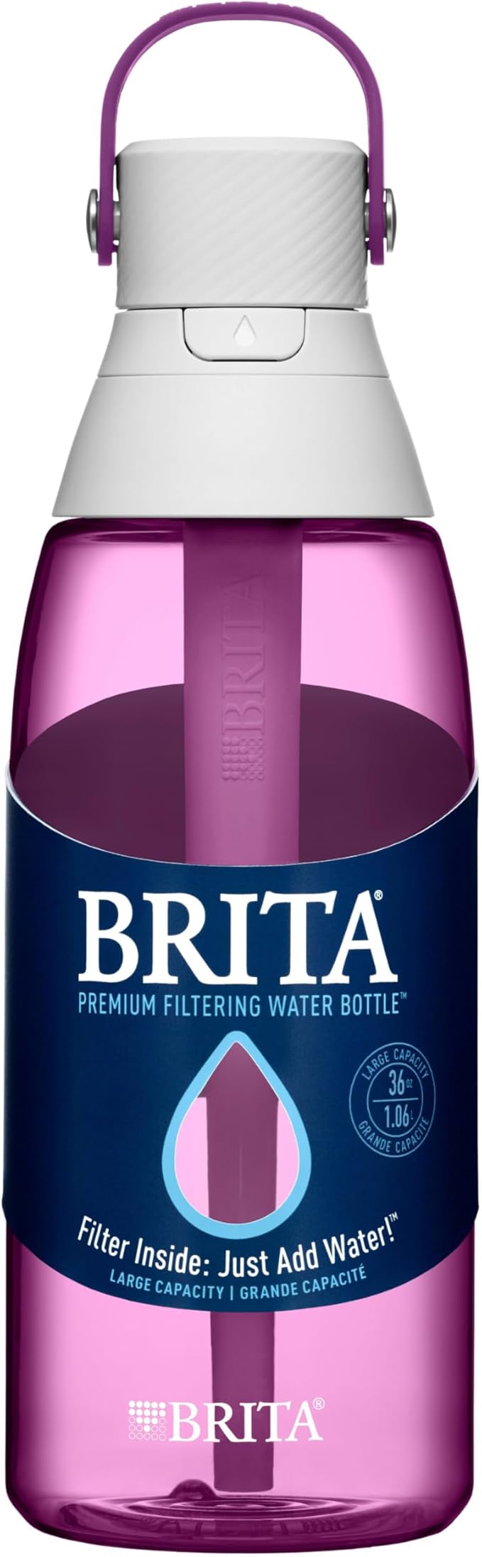 Brita ハードサイド プラスチック プレミアム フィルター付きウォーターボトル、BPAフリー、再利用可能、ペットボトル300本分の代わり、フィルター寿命2ヶ月または40ガロン、フィルター1個付属、オーキッド - 36オンス