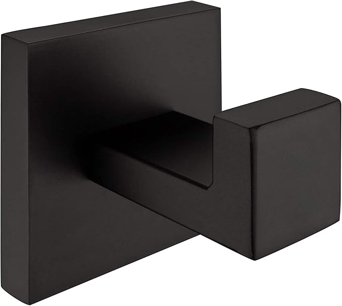 Nolimas Towel Hook Stainless Steel Bathroom Rustproof Clothes Towel Coat Hook Wall Mounted Square Toilet Kitchen, Heavy Duty Door Hanger, 2 Pack, Matte Black
