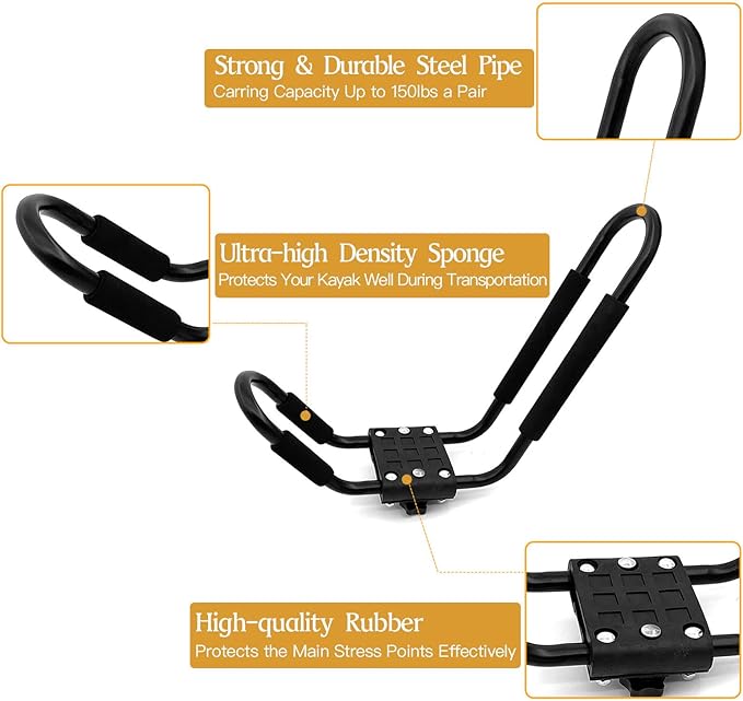 Taelakeni 2 Pairs Kayak Carrier Racks, Universal Cars Kayak Roof J Bar Rack (4 Racks)
