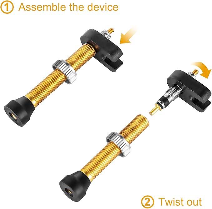 2PCS Tubeless Valves, Brass Tubeless Valve Stem(40 mm), 1PSC Valve Core Remover Tool
