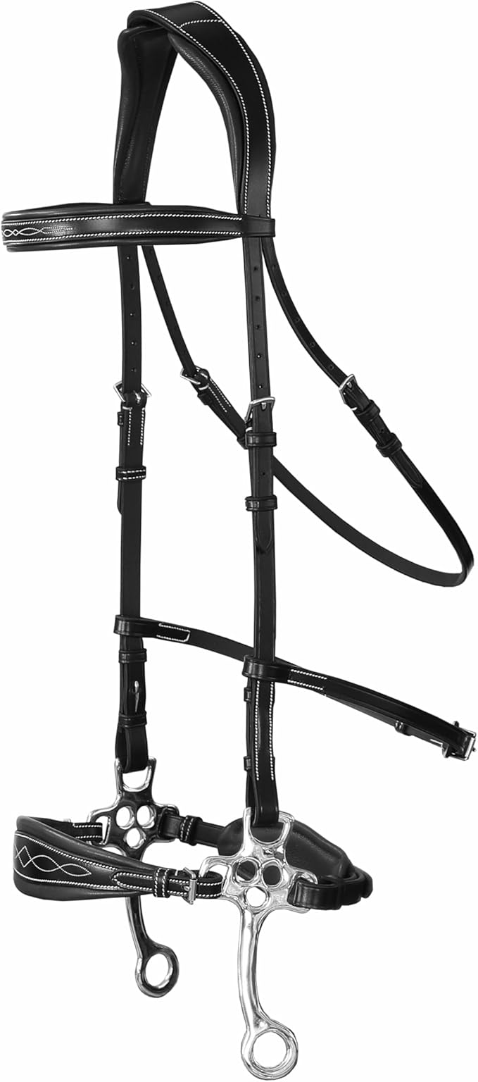 Exion Nova Hackamore Bridle – Anatomical Bitless Horse Bridle with Rubber Reins – Padded Anti-Pressure Crownpiece – Vegetable-Tanned Leather Bitless Bridle for Jumping & Training