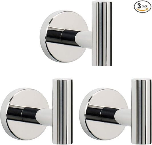 NearMoon Bath Towel Hooks- SUS 304 Stainless Steel Robe Hook Holder, Heavy Duty Coat Hook for Bathroom Livingroom Hotel Kitchen Garage, Wall Mounted (Chrome Finish, 3 Pack)