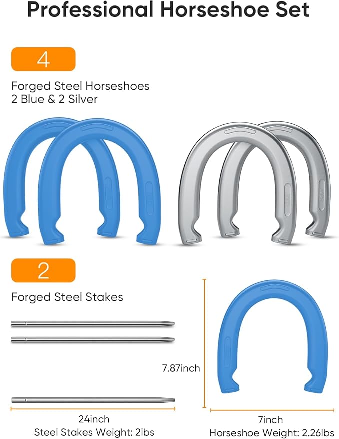 NQV Horseshoe Outdoor Game Set –Horse Shoe Game Kit,Sports Horseshoes Sets, Includes 4 Steel Horseshoes, 2 Metal Stakes & Carry Bag – Perfect for Lawn, Backyard, or Tailgating