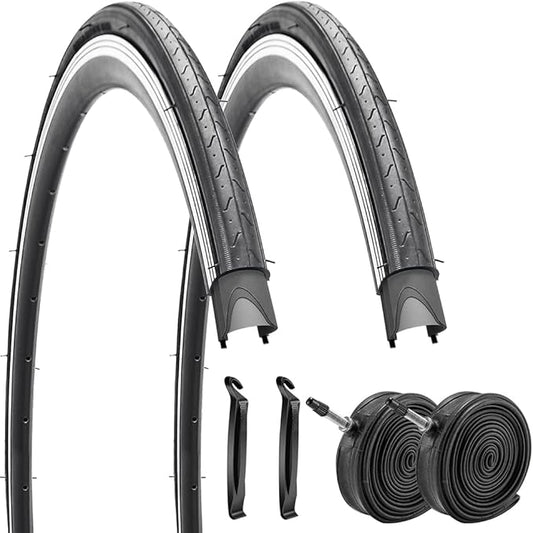 1 or 2 Pack 700X23C/25C/28C/35C Road Bike Tires with or Without 2 Inner Tubes Presta Valve and 2 levers for City Commuter Road Pavement Garden Trail Bike Tires