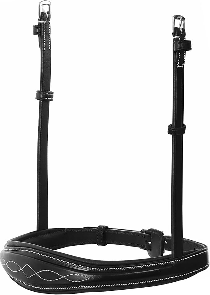 Exion Hunter Anatomic English Bridle – Padded Fancy Stitched Leather Bridle with Rubber Reins – Ergonomic Poll Relief Crownpiece for Show Jumping & Eventing – Stainless Steel – Havana Brown