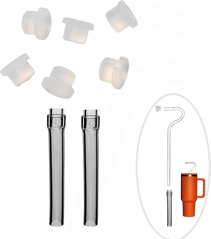 しわ防止ストロー用Lipzi延長アクセサリーパック - シリコン延長部品2個と交換用プラグ6個 - 背の高い40オンスタンブラー用 - 8点セット