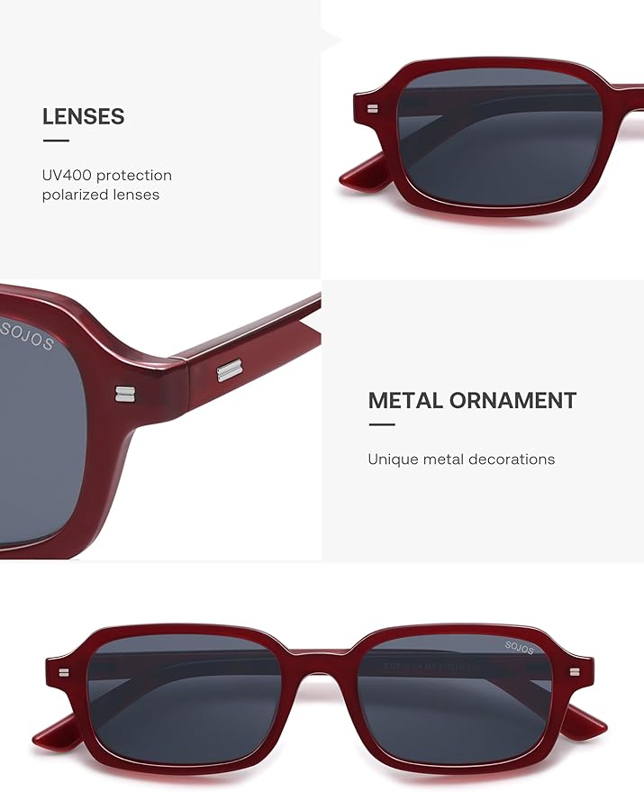 SOJOS Trendy Rectangle Polarized Sunglasses Womens Mens, Small Retro Fashion Thin Slim Square Sunnies SJ2610