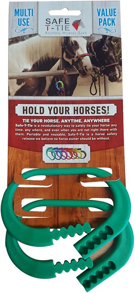 Injuries Preventing Horse Tether Tie - Portable, Versatile & Reusable Breakaway Horse Tie, Quick Release Under Heavy Pressure w/ 5 Loop Settings, Multi-Purpose Horse Clip (2 pcs Dark Green)