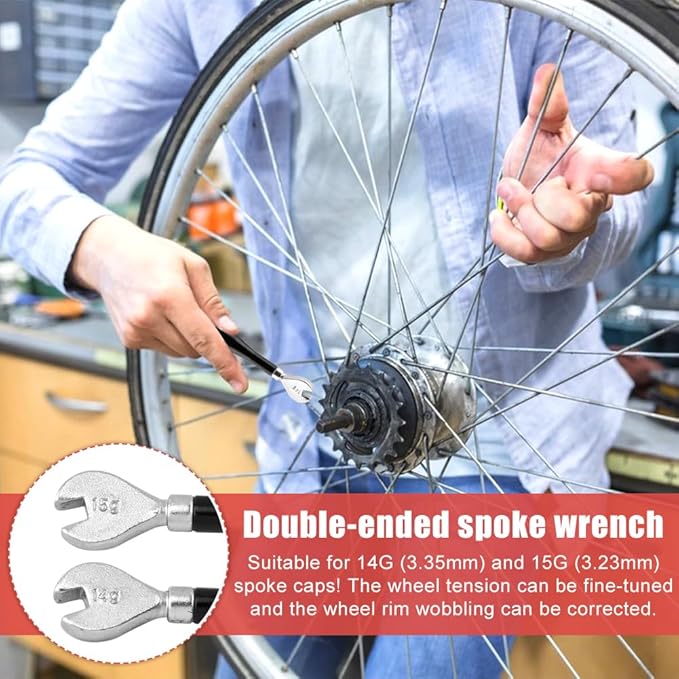 8Pcs Bicycle Spoke Wrench Bike Spoke Tool with 2 Bicycle Tire Levers, Bicycle Spoke Wrench Tools, Bicycle Rim Truing Tool Set, Cycling Pocket Tools for Bicycle Repair