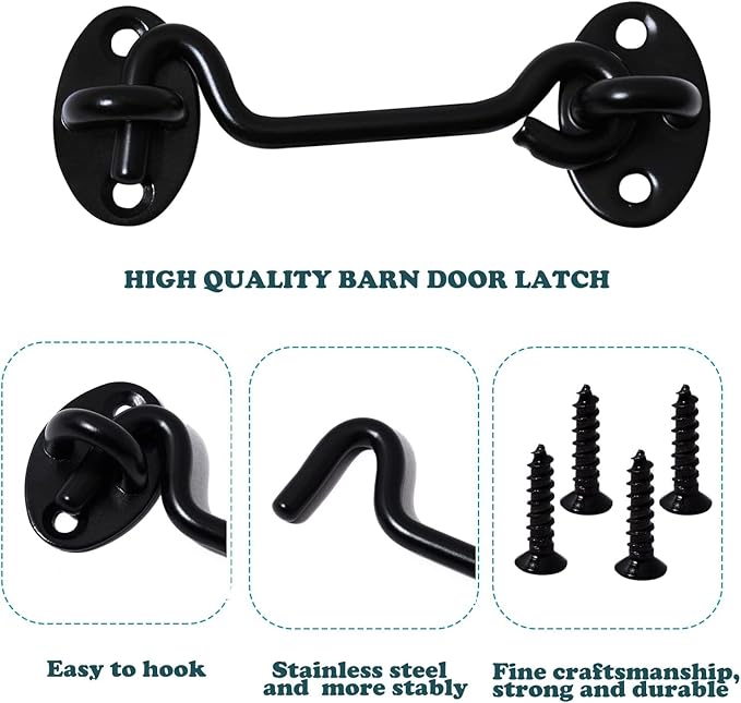 4" Barn Door Latch Door Lock Hardware, Sliding Door Lock Eye Hook Latch with Screws, Rust-Resistant Metal Gate Latch(2 Pack)