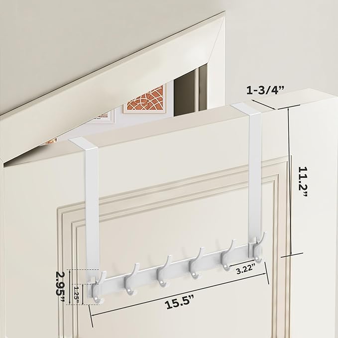 2 Pack Over The Door Hooks - NO NAIL over door hanger holder,NO ASSEMBLY REQUIRED large over the door towel rack with 12 hooks, heavy duty hooks for bathroom,bedroom,hanging towels,coats (White)