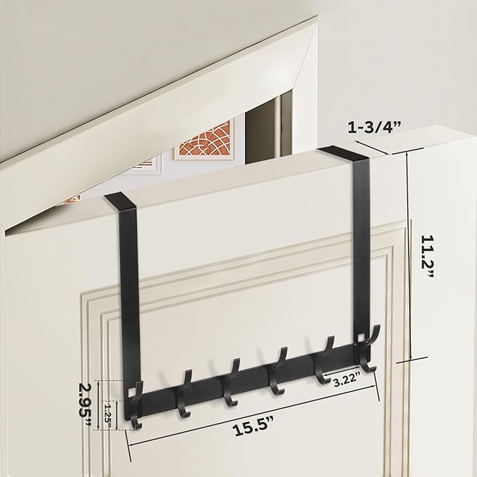 Over The Door Hooks - NO Nail Door Hanger Hook,NO Assembly REQUIERDE Coat Rack on Door with 12 Hooks,Over The Door Towel Racks for Bathroom,Bedroom,Kitchen,Hanging Towels,Coats (Black)