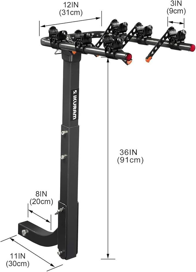 3 Bike Rack Bicycle Carrier Racks Hitch Mount Double Foldable Rack for Cars Truck SUV Fits 2" Receiver, Tie Down Strap, Anti-Rattle Hitch Tightener & Bicycle Cross-bar Adapter for Kid’s Bike