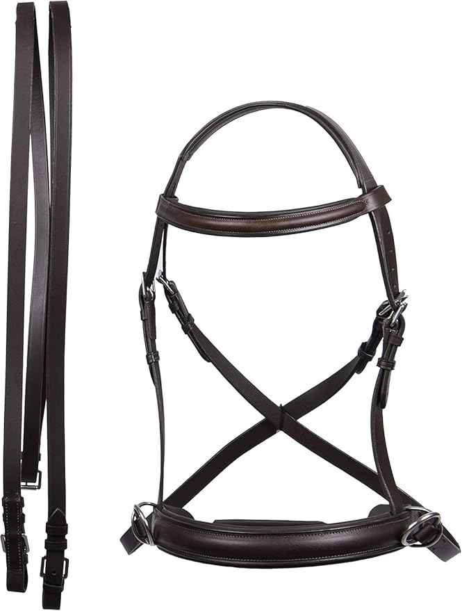 Hulara Genuine English Leather Crossover | Crossunder Bitless Horse Bridle Headstall with Reins