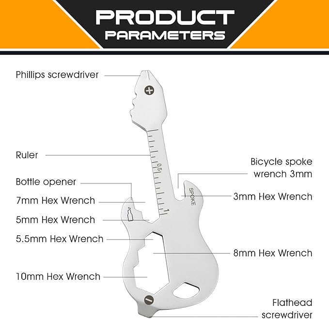 Father's Day Gifts for Dad from Daughter Son, Keychain Multi-tool 12 in 1 Pocket Gadgets Tools Bottle Opener Screwdriver, EDC Tool Key Ring Anniversary Birthday Gifts for Men Him (Guitar)