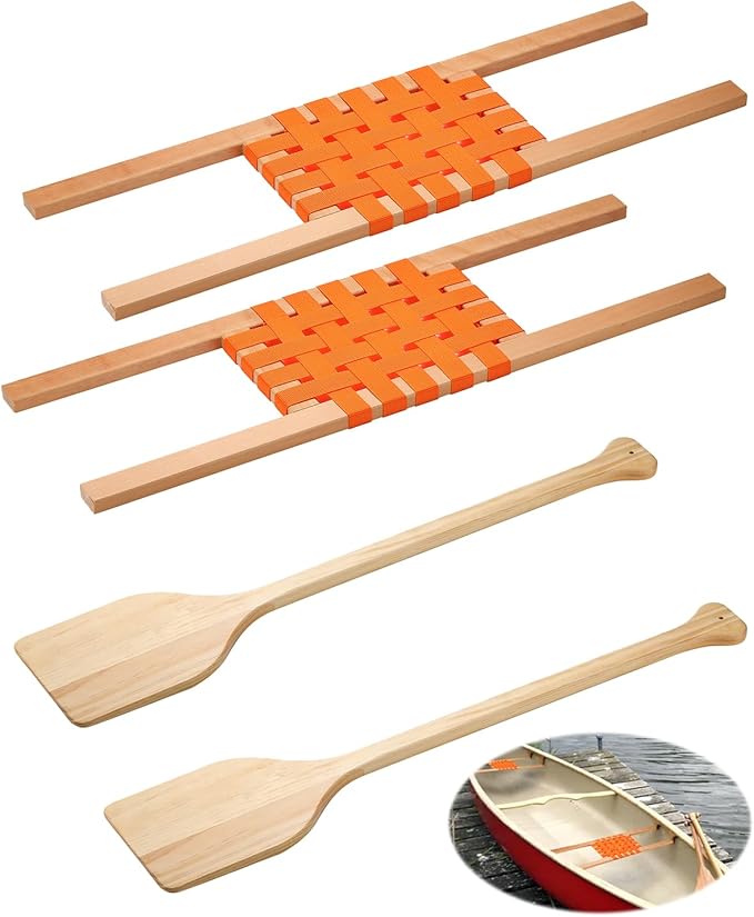 34″ Wood Canoe Seat with 32″ Paddles, 4Pcs Replacement Canoe Hardware Accessories