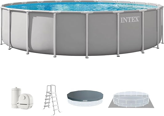 INTEX Prism Frame 20 ft x 52 in Above Ground Pool Set, Round Swimming Pool with Steel Frame, 1500 GPH Cartridge Filter Pump, Ladder, Cover, & Ground Cloth