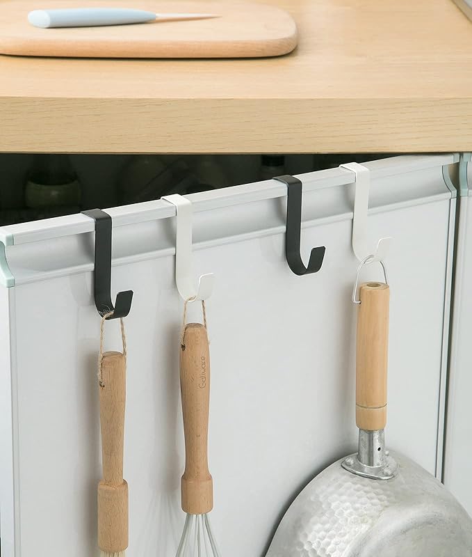 eywlwaar Over The Cabinet Door Single Hooks 5 Pack (Black) Fit for 3/4 inch Doors （Thickness Over 0.8Inch is Not Suitable