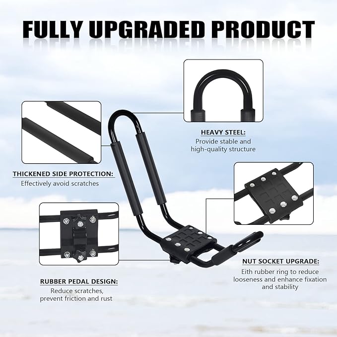 HECASA Universal J-Bar Rack Kayak Roof Rack Top Mount Crossbar Carrier Canoe SUP Surfboard Ski Board Top Mount Crossbar Car SUV Truck 2 Pair