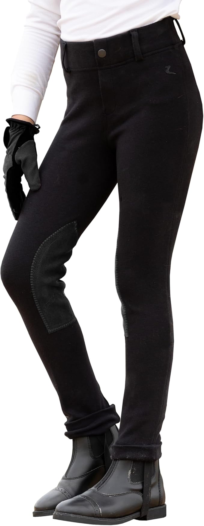 HORZE Nora Girls Riding Pants with Leather Knee Patch | Kids Equestrian Girls Jodhpurs Breeches | Size Chart in Images