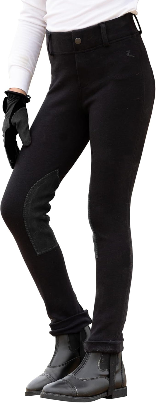 HORZE Nora Girls Riding Pants with Leather Knee Patch | Kids Equestrian Girls Jodhpurs Breeches | Size Chart in Images