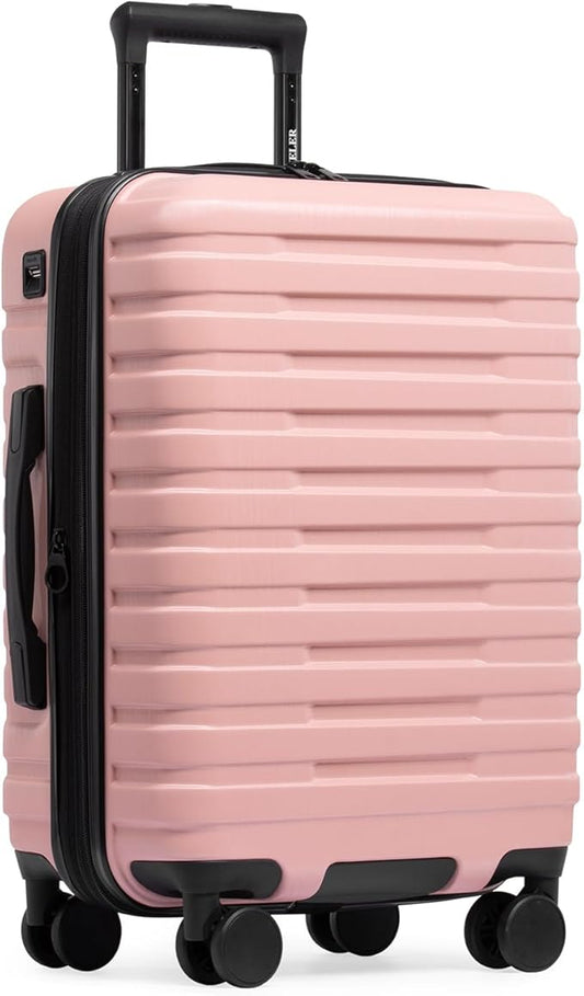 U.S. Traveler Boren Expandable Hardside Rugged Travel Luggage with 8 Spinner Wheels, Rose Pink, Carry-on 22-Inch