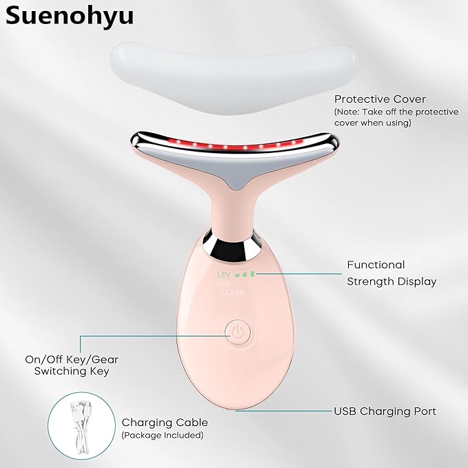 美顔器、赤色光美顔器、首用マッサージャー、スキンケア用、ポータブル、ピンク