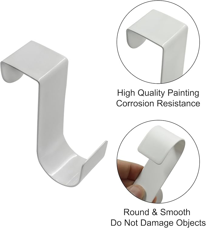6 Pack Over The Cabinet Door Hook, Metal Single Over Door Hooks Hanger Hook for Hanging Stocking Clothes Towels (White)