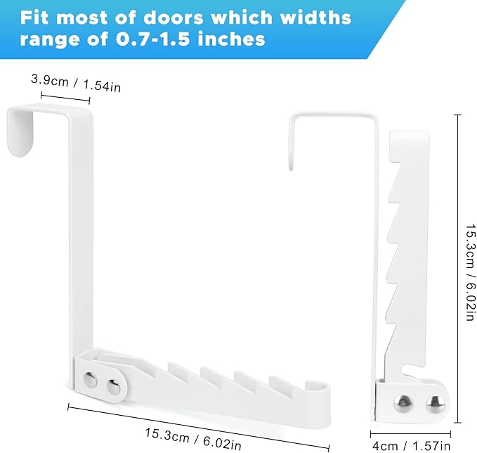 FYY Over The Door Hooks Hanger, 2 Pack Collapsible Folding Over The Door Organizer Rack Space Saving Hanging Storage Hanger for Clothes, Coats, Towels for Bedroom Bathroom White