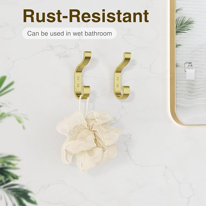 Large Wall Hooks for Hanging Coats: Heavy Duty Wall-Mount Hanger (Hold 30 LB), Mudroom Hooks for Clothes, Backpack, Purse, Bathroom Towel (Gold, 4 Pack)