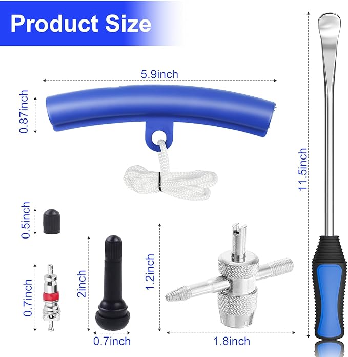 HTOMT 11.5" Tire Spoon Kit, 26pcs Tire Changing Tool for Motorcycle Dirt Bike Lawn Tractor Bicycle, Motorcycle Tire Changer Tire Removal Tool with 3pcs Rim Covers 6pcs Valve Tool Valve Cores(Blue)