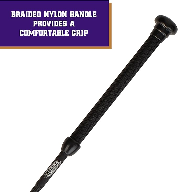 Weaver Livestock Basic Pig Show Whip, Hog Livestock Whip with Braided Nylon Handle, Leather Popper, Lightweight Braided Shaft