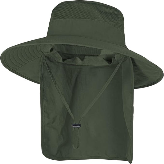 Sun Hats for Men Women Fishing Hat UPF 50+ Breathable Wide Brim Bucket Hats Summer UV Protection Safari Hat with Neck Flap
