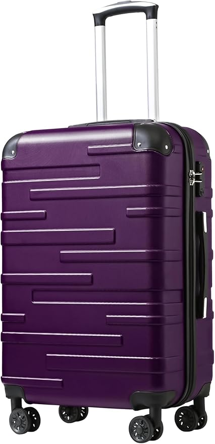 Coolife Hardside Checked Luggage with TSA Lock, Spinner Wheels, Telescopic Handle, Lightweight Suitcase (Purple, L(28in))