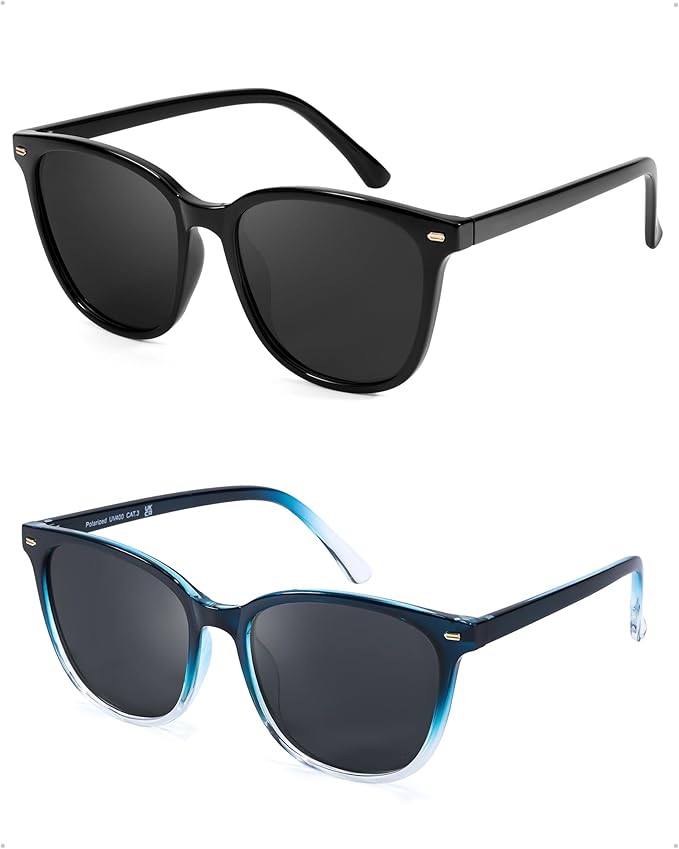FIMILU 2 Packs Sunglasses for Women Polarized UV400 Protection Lens Big Frame Fashion Glasses Trendy Stylish Shade