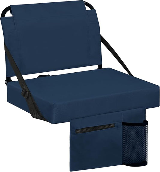 Stadium Seats for Bleachers with Back Support Bleacher Seat Soft Cushion Light Weight Includes Shoulder Strap & Cup Holder, Front & Back Zipper Pocket, Suitable for Sports Events,Navy