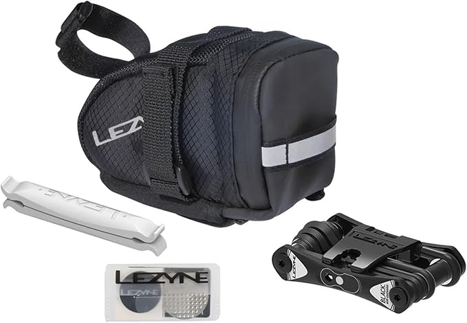 LEZYNE Caddy Bike Saddle Bag - Durable Nylon Cycling Storage Bag with Velcro/Quick Release Mount, Reflective Accents, Water-Resistant Zipper for Road Bikes & Commuters