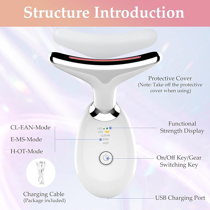 Facial Massager,Red-Light-Therapy-for-Face and Neck Massager,7 Colors Womens Skin Rejuvenation Lifting Facial Massager Tool for Toning,Glow Boost (White)