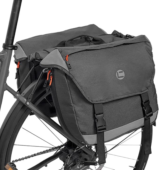 Bike Panniers for Rear Rack, 25L-35L Expandable Double Bicycle Saddle Bag, Water-Resistant Cycling Luggage Pack with Secure Drawstrings & Reflective Trims for Ebike Commuter Grocery Travel